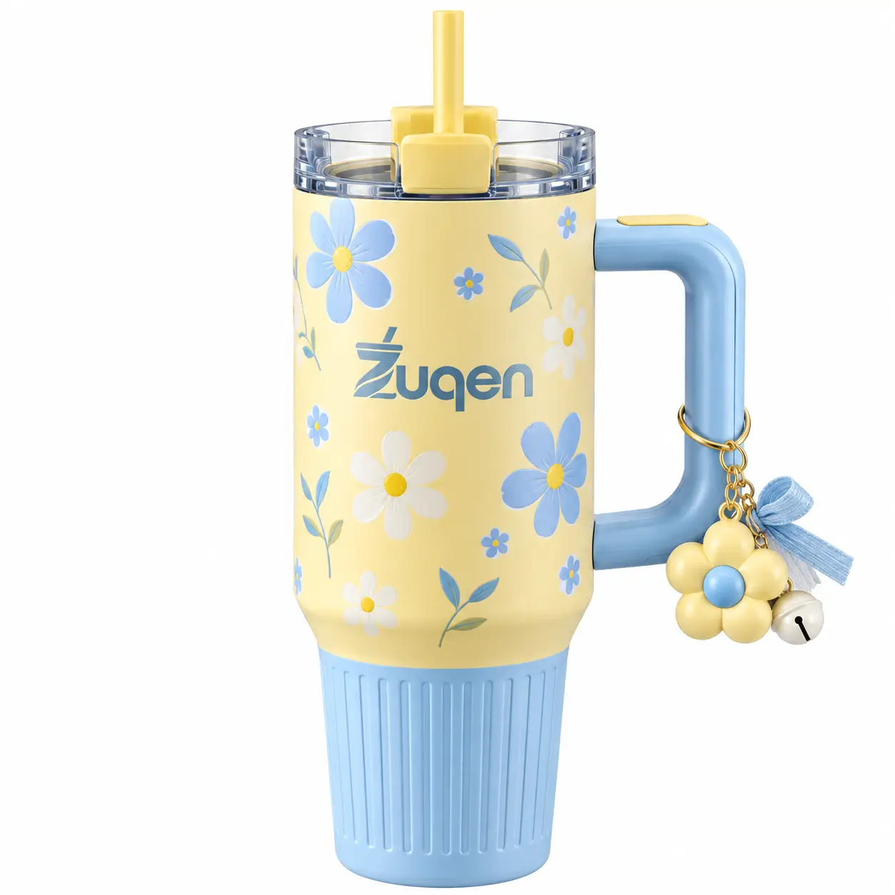 zuqen yellow floral tumbler straw handle