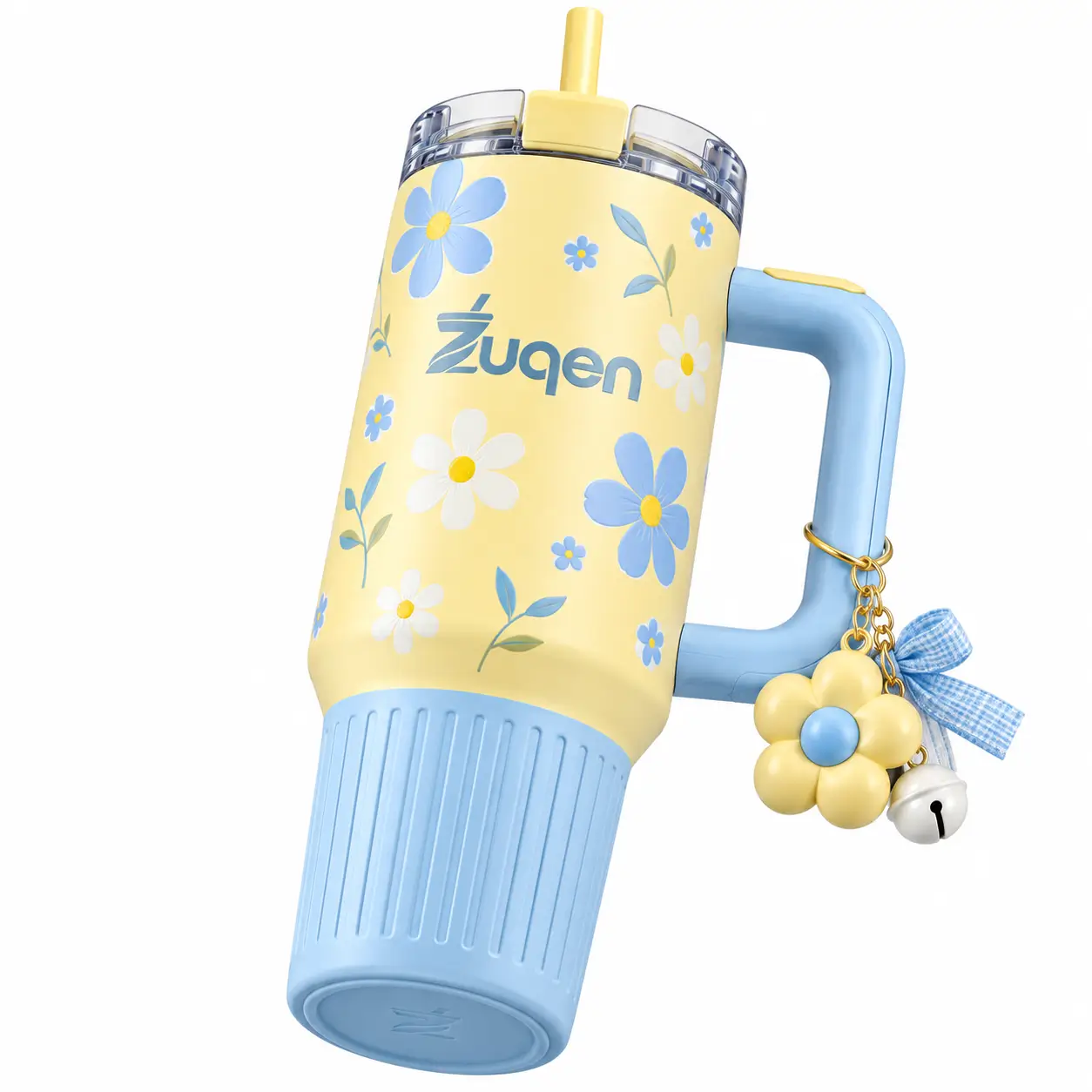 zuqen yellow floral tumbler straw handle1